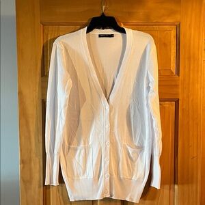 Lightweight White Button-Front V-Neck Cardigan